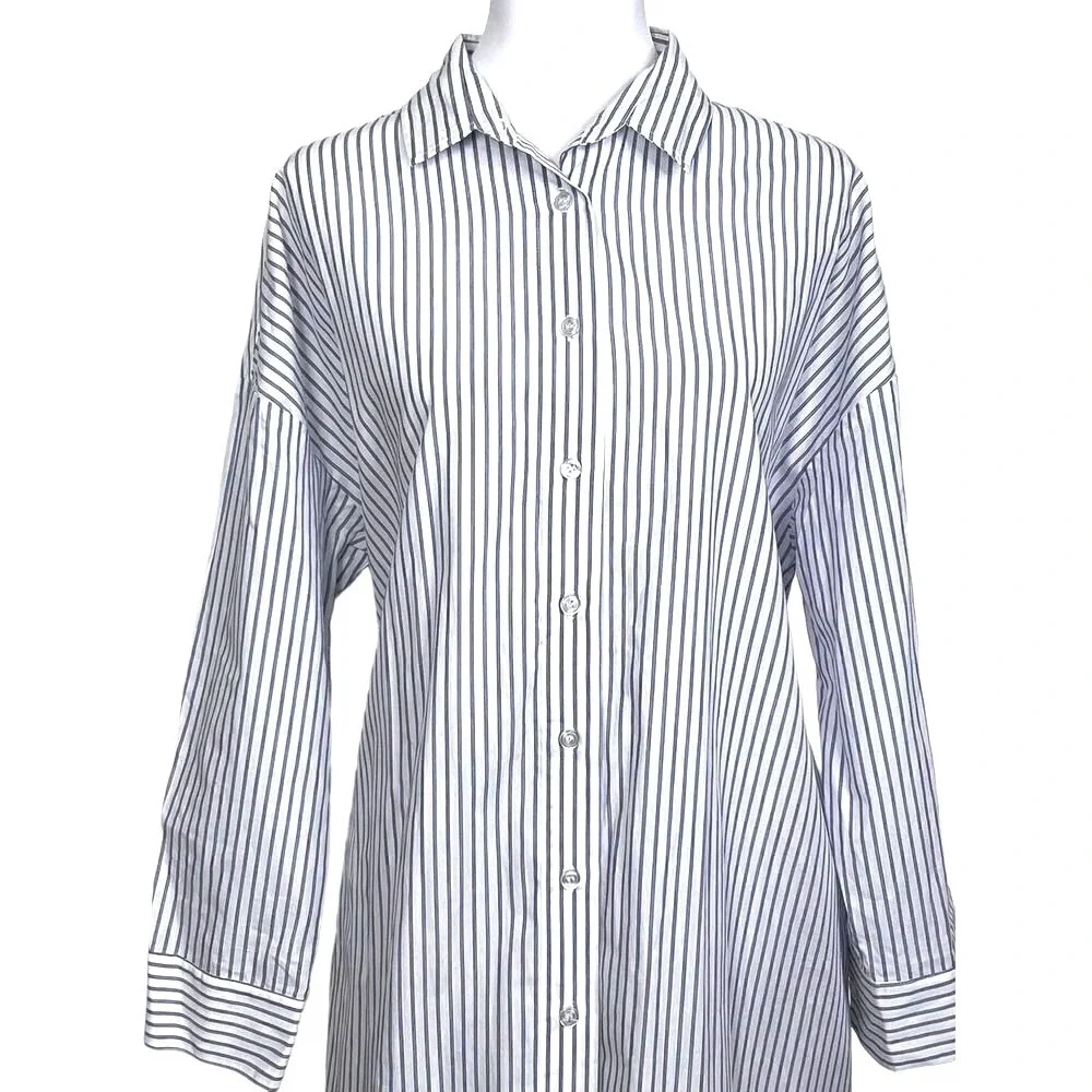 Mohawk General Store SMOCK Japan Stripe Shirt Dress 2 Blue White Button‎ Front